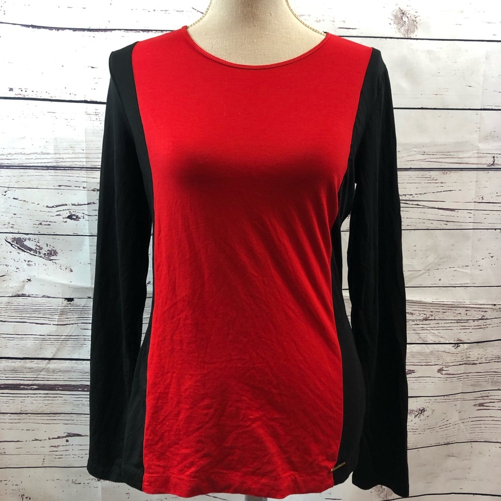 ANNE KLEIN Red and Black Long Sleeve Top